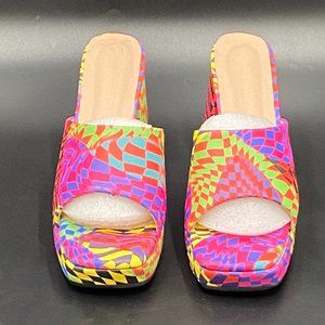 90s Square Toe Block Chunky Heel Mules